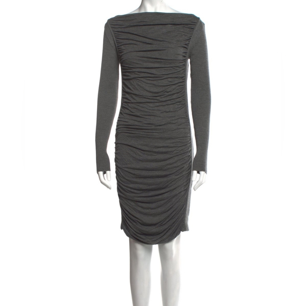 Jean Paul Gaultier Soleil Elegant Gray Ruched Long Sleeve Dress